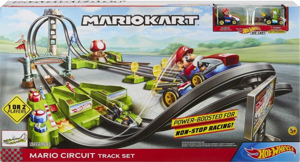 Набор для гонок Mario Kart Circuit от Hot Wheels для детей от 5 лет [Включает 1 машинку Марио и 1 машинку Йоши] GCP27