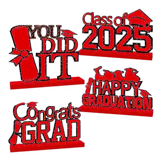 4 шт. центральные украшения для выпускного стола 2025 года, деревянные таблички с поздравлениями с выпускным, украшения для многоярусного подноса, декор выпускного вечера