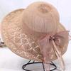WTEMPO Elegant Mesh Bow Solid Color Sun Hats Women Spring Summer Wide Brim Outdoor Casual Beach Sunscreen Hats