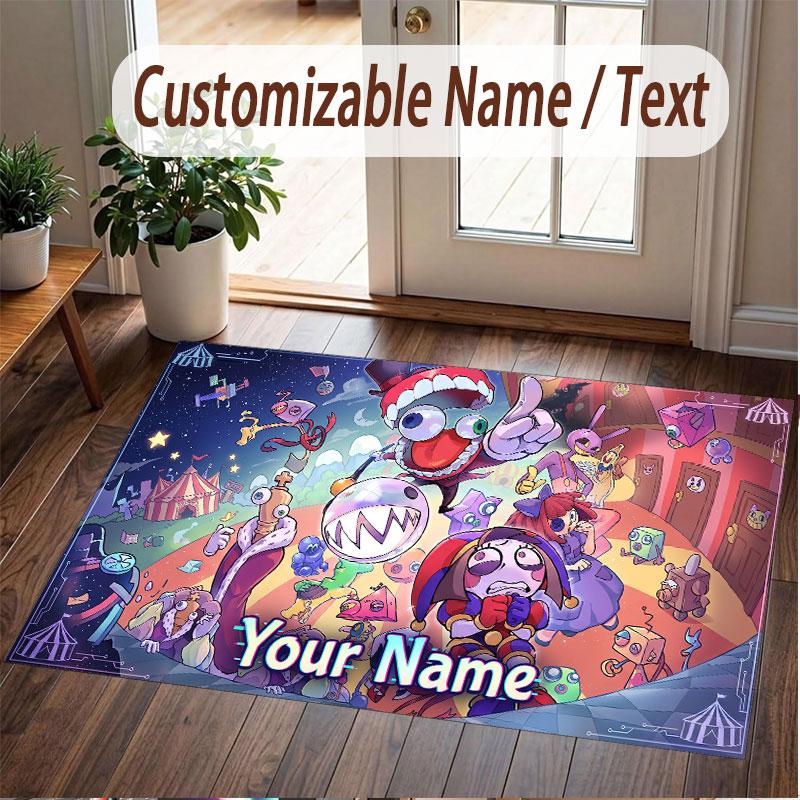 Custom Name Text Crystal Velvet Rug,The Amazing Digital Circus Soft Plush Decorative Non Slip Floor Carpet