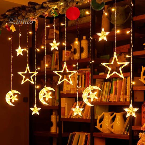 Светодиодный гирляндный светильник Fairy Star Moon с регулируемой яркостью, несколько режимов освещения, декоративный светильник с питанием от USB, декор для окон и стен
