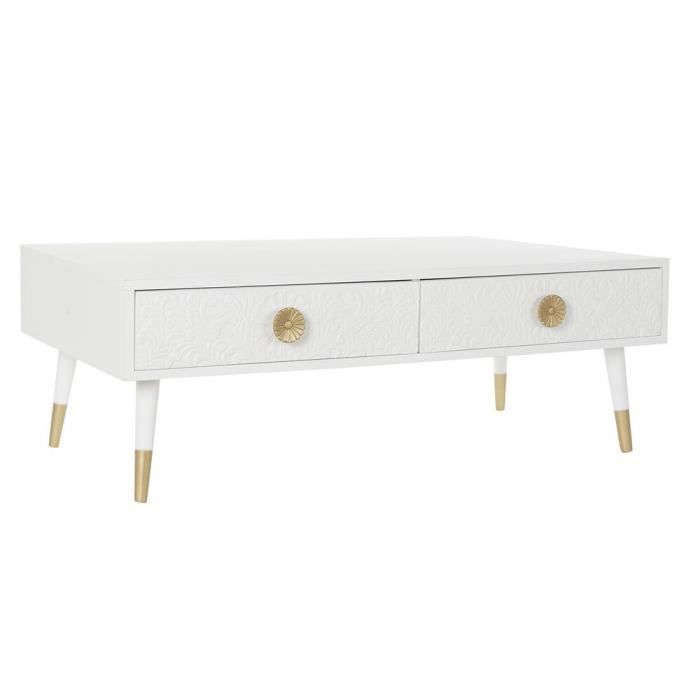 Table basse - Ethnique - 120 cm - MDF blanc - Sapin - Doré