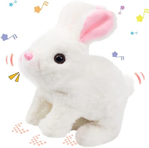 Hopearl Hopping Bunny Interactive Electronic Pet Plush Toy with Sounds Movements Animated Walking Wiggling Ears Twitching Nose Gift for Kids 18cm