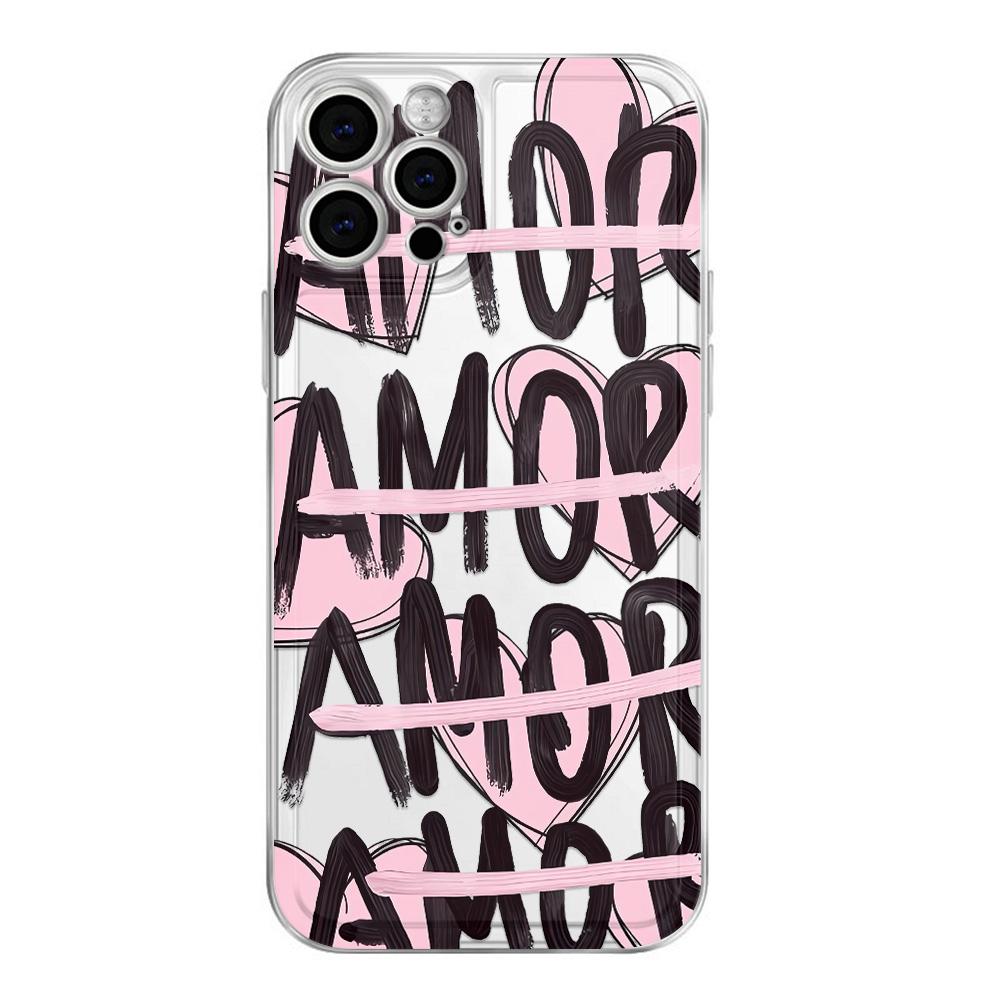 Розовый Черный Amore Brush Script Принт Прозрачный Чехол Для Телефона Для Samsung Galaxy S10 S20 S21 S22 S23 S24 S25 NOTE 10 20 ULTRA Чехол