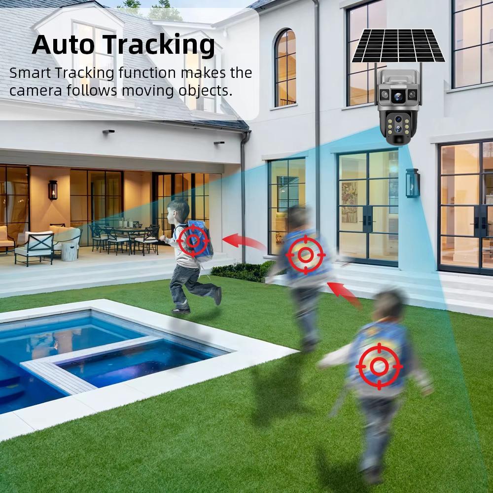 4G/WIFI Solar Surveillance Camera, HD 2 Lens PIR Sensor, Night Vision Waterproof IP Camera, CCTV Security Monitor