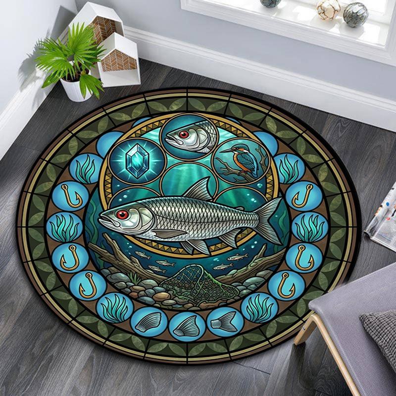 Marine Life Glass Round Area Rug Under Office Chairs Bedroom Living Room Home Decor