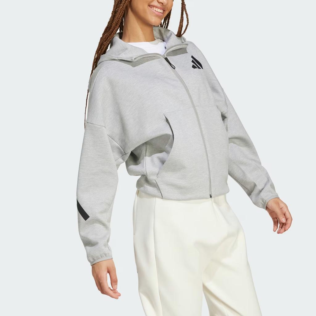 Adidas ЗНЕ. FW24 Узор логотипа с капюшоном и застежкой-молнией Женская куртка серая JD9593