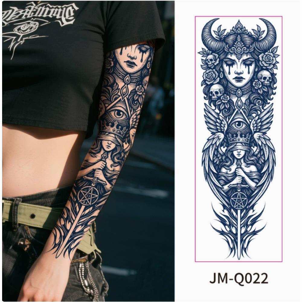 Full Arm Herbal Juice Tattoo Sticker Waterproof Non-Reflective Semi-Permanent Dark Flower Arm Tattoo Sticker