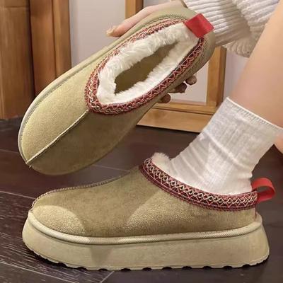 Женские зимние сапоги носят толстоподошвенные увеличивающие рост пушистые туфли 2025 осень и зима новые меховые цельнокроеные плюшевые с закрытым носком полушлепанцы