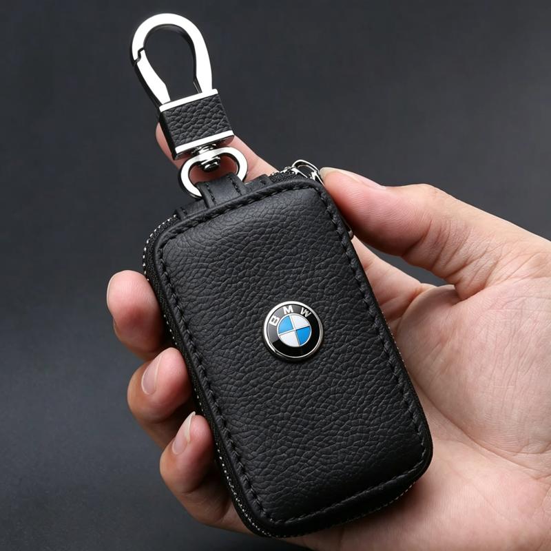 sticker Metal Logo Leather Key Case Secure Waist Hanging Car Key Storage For BMW Performance F30 F20 F10 F40 E92 E91 G20 G30 G06