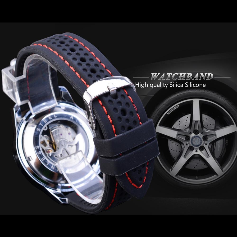 Winner Top Men's Watch Skeleton Men's Automatic Mechanical Watch Black Fashion Watch Silicone Strap