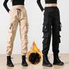 Autumn and Winter Women's High Waist with Multiple PocketsPlush and Thickened Warm Cargo Pants