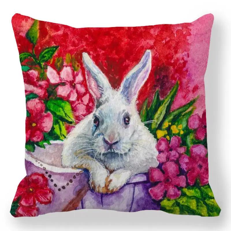Easter Bunny Print Cushion Cover Spring Easter Egg Hare Pillowcase Home Decoration 40/45/50/60cm
