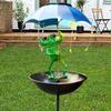 Bird Feeder, , Large Capacity Art Ornament, Frog Figurine Light with Umbrella, Solar Garden