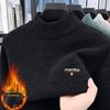 Men's Fleece-Lined Knit Sweater with Half-High Collar and Inner Fleece