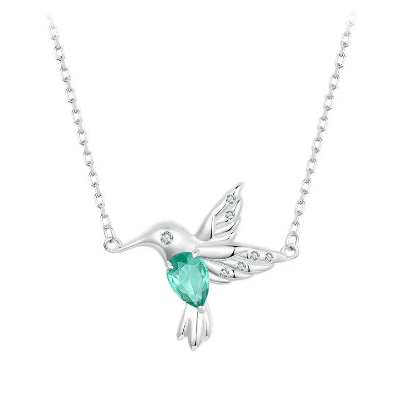 Bamoer 925 Sterling Silver White Gold Plated Hummingbird Necklace Bird Pendant Neck Chain for Women Party Fine Jewelry Gift