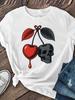 TX2000s Cherry and Skull Print Graphic Short Sleeve T Shirt Women's Causal Y2k T-shirt Clothes Graphic Vintage Tees Tops Clothing