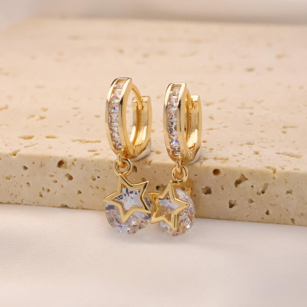 1 пара изысканных серег-подвесок с синтетическим цирконием и пятиконечной звездой для женщин, золотые серьги, ювелирные изделия, аксессуары для свадебной вечеринки
