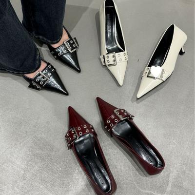 Модные римские ретро женские туфли-лодочки 2025 весна и осень, с острым носком, модные сандалии с неглубоким вырезом, современные трендовые туфли на низком каблуке