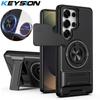 KEYSION Магнитный чехол для телефона для Samsung Galaxy S23 S24 Ultra S24+ S23 FE Защита камеры со сдвижной крышкой Вертикальная подставка Кольцо Ударопрочный чехол