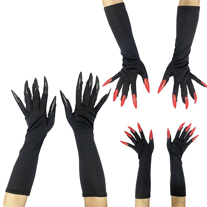 Women Trendy Halloween Long Nails Gloves Creative Cosplay Hand Sleeves Witch Arm Warmers