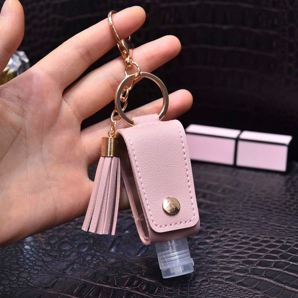 Keyring Plastic With Tassels Keychain Holder Hand Sanitizer Holder Empty Bottle PU leather Cover