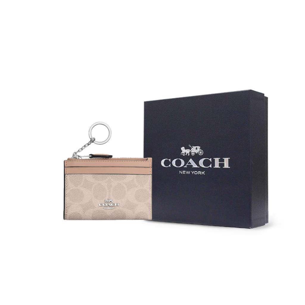 New COACH Skinny Id Case Coated Canvas Card Holder Mini Women's Sand CW870-SVPWH