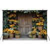 Mocsicka Spring Backdrop Yellow Sunflowers Natural Pastoral Retro Wooden Door Decorations Birthday Party Photography Backgrounds