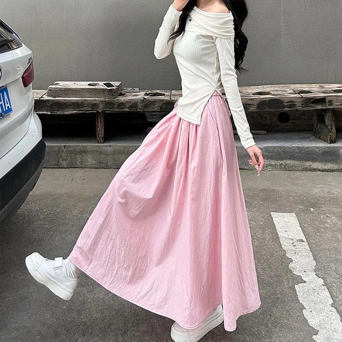 Юбка-макси Yamamoto с высокой талией и плиссировкой - Стройнящая, однотонная, универсальная, в японском повседневном летнем стиле