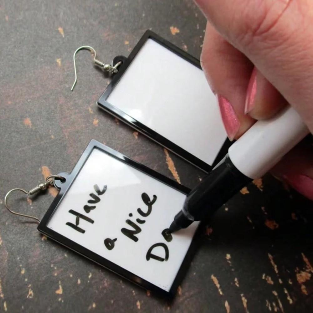 Acrylic Message Board Earrings Fun DIY Whiteboard Eardrop Minimalist with Marker Pen Erasable Drawing Board Dangler Women