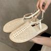 Fashion Retro Mesh Woven Flat Sandals Women Fashion Ankle Buckle Woven Shoes Comfort Soft Sole Non-Slip Beach Sandals Sandalias De Mujer