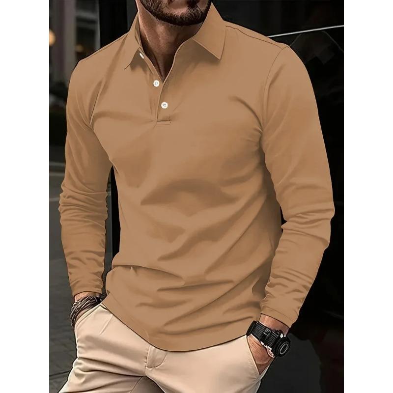 Classic Men'S Simple Solid Color Lapel Polo Shirts Spring Autumn Business Leisure Outdoor Travel Friends Party Long Sleeve Tops