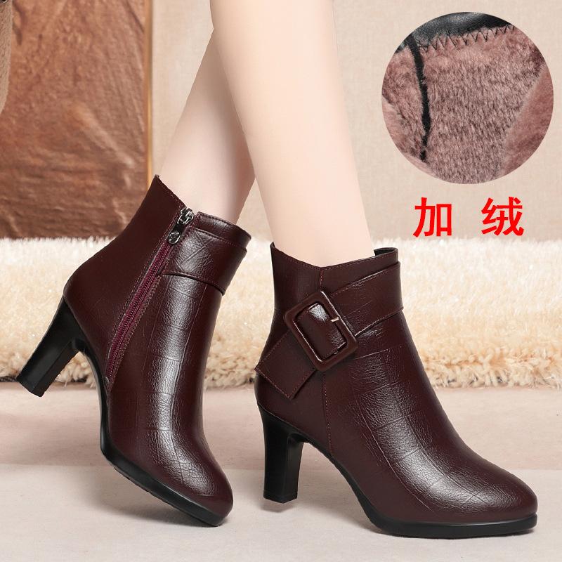 Короткие ботинки на толстой подошве и высоком каблуке для женской осени и зимы, новые короткие женские ботинки, водонепроницаемые, на платформе и толстом каблуке, женские кожаные ботинки