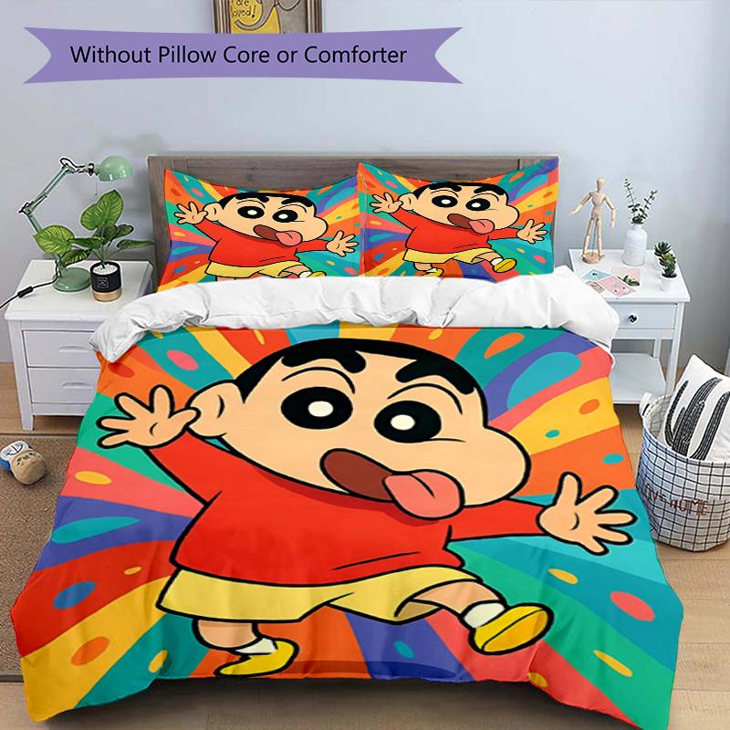3pcs Duvet Cover Set (1*Duvet Cover + 2*Pillowcase, Without Core), Cartoon comics Print Bedding Set, Bedroom Decor, All‑Season, Birthday Gift