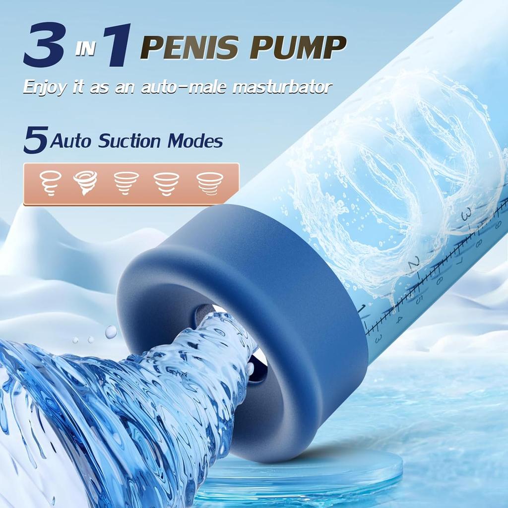 IPX7 Waterproof Electric Penis Pump for Enlargement Man Vacuum Pump Enlargement Extend Pump 5 Suction Levels 2 Silicone Sleeves