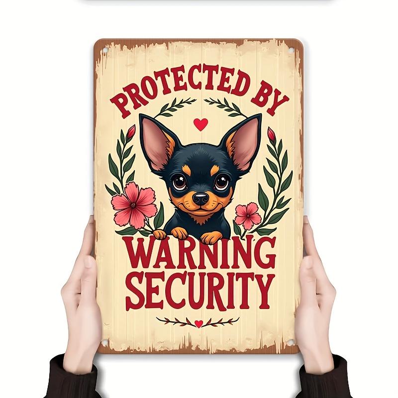 Vintage Cute Chihuahua Cartoon Protected By Warning Security Pet Guardian Sign High Definition Metal Tin Sign Wall Art HD Pr