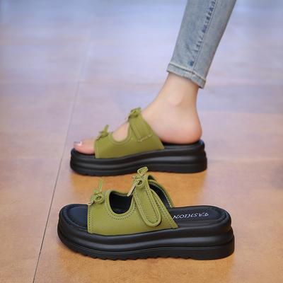 Замшевые тапочки с бантом женские летние новые вечерние на плоской подошве пляжные прохладные тапочки