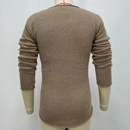 Мужской осенний свитер с длинным рукавом, V-образным вырезом, повседневный эластичный пуловер для ежедневной носки, трикотаж, свободный свитер-поддева, мужская одежда