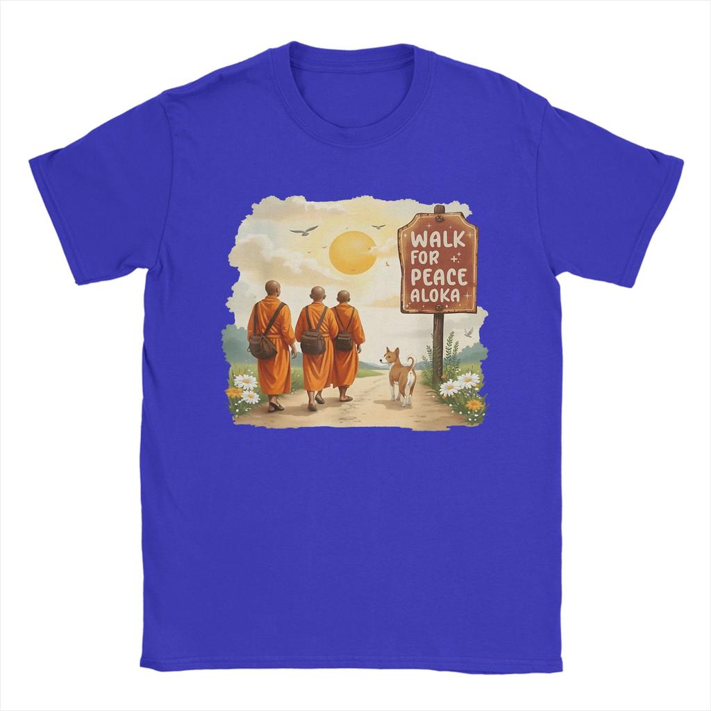 Vintage Retro Walk for Peace Monks with Aloka Dog TShirt for Men Round Collar 100 Cotton T Shirt Short Sleeve Tees Tops