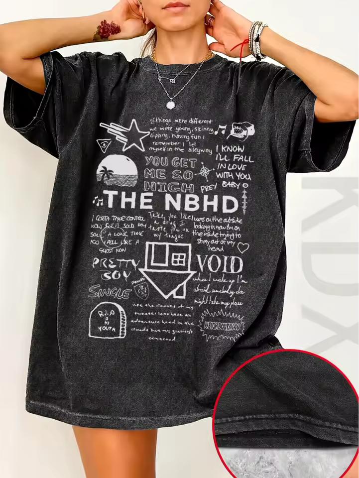 Футболка с принтом Neighborhood NBHD Band Чистый хлопок Высокое качество Женская одежда Xorts Ropa Mujer Повседневная футболка с коротким рукавом