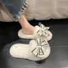 Fashion Casual Fluffy Slippers Women House Flats Fashion Winter Bowknot Love Designer Shoes Ladies Home Plush Platform Elegant Footwear