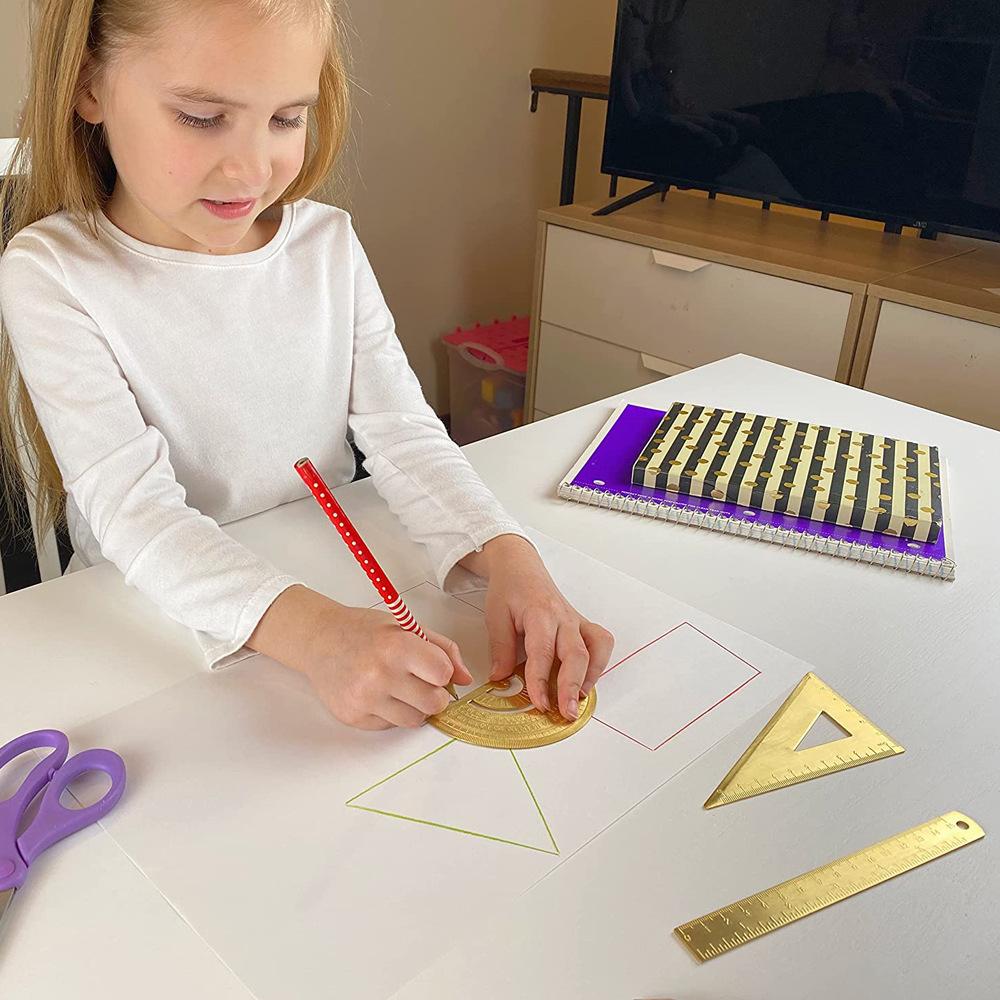 Латунная студенческая геометрическая линейка, линейка квадратного треугольника, линейка полукруга, транспортир, инструмент для измерения угла линейки
