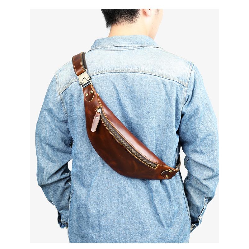 Мужская поясная сумка Crazy Horse Leather Head Layer из натуральной коровьей кожи в винтажном стиле