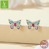 Silver Ziyun S925 Sterling Silver Colorful Butterfly Earrings for Women - Spring Design