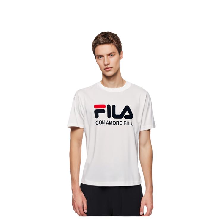 Fila Fusion Brand Logo Print Round Neck Short Sleeve T-Shirt Unisex Tops White T11M829150IWT
