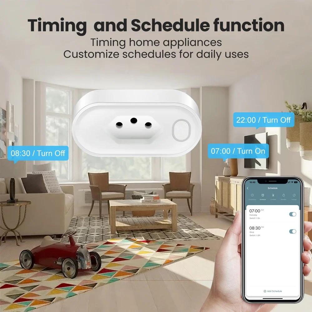 Tuya Smart WiFi Plug 16A brazil socket with power monitor, With Timing Voice Smart control outlet,Works with Google home alexa