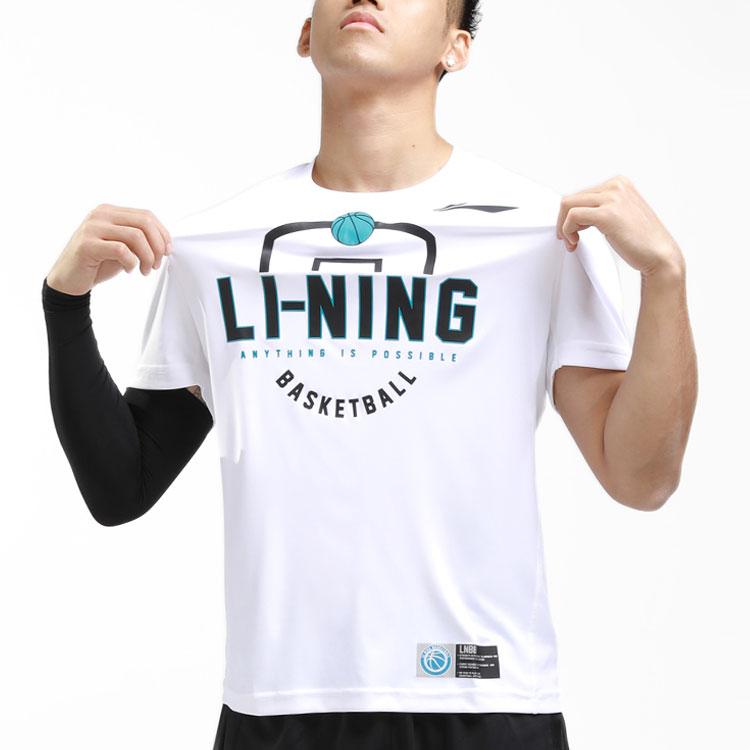 Мужские белые футболки Li Ning с круглым вырезом, умеренного прямого кроя, ATSQ483-2