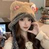 Милая плюшевая шапка-котенок в корейском стиле для женщин - Симпатичная теплая шапка-бини на осень/зиму 2025 года с защитой ушей, подчеркивающая стройность лица