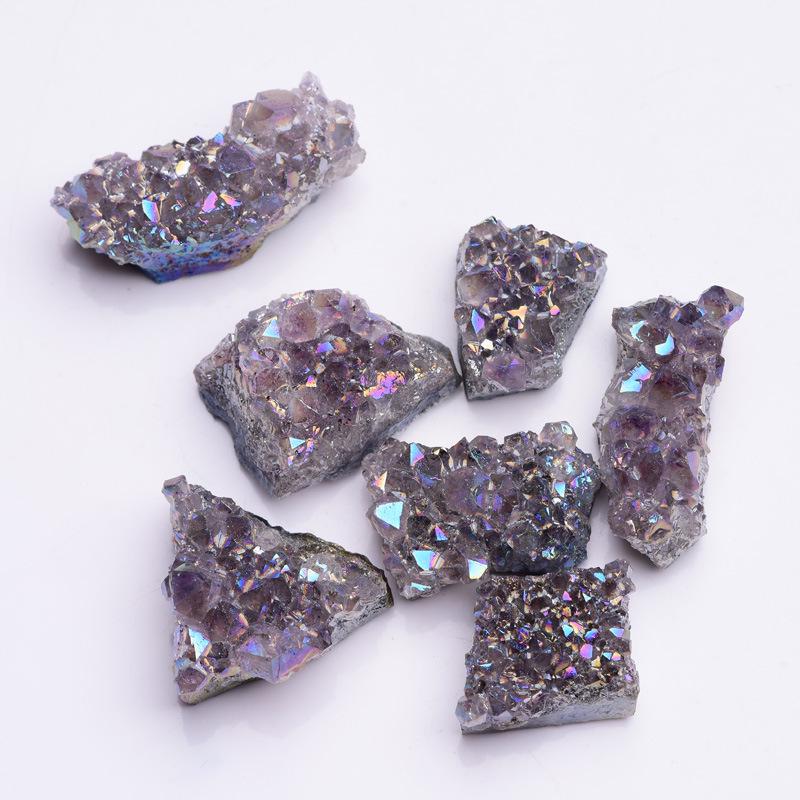 Electroplated Amethyst Cluster Crystal Ornament - Natural Purple Raw Stone Jewelry