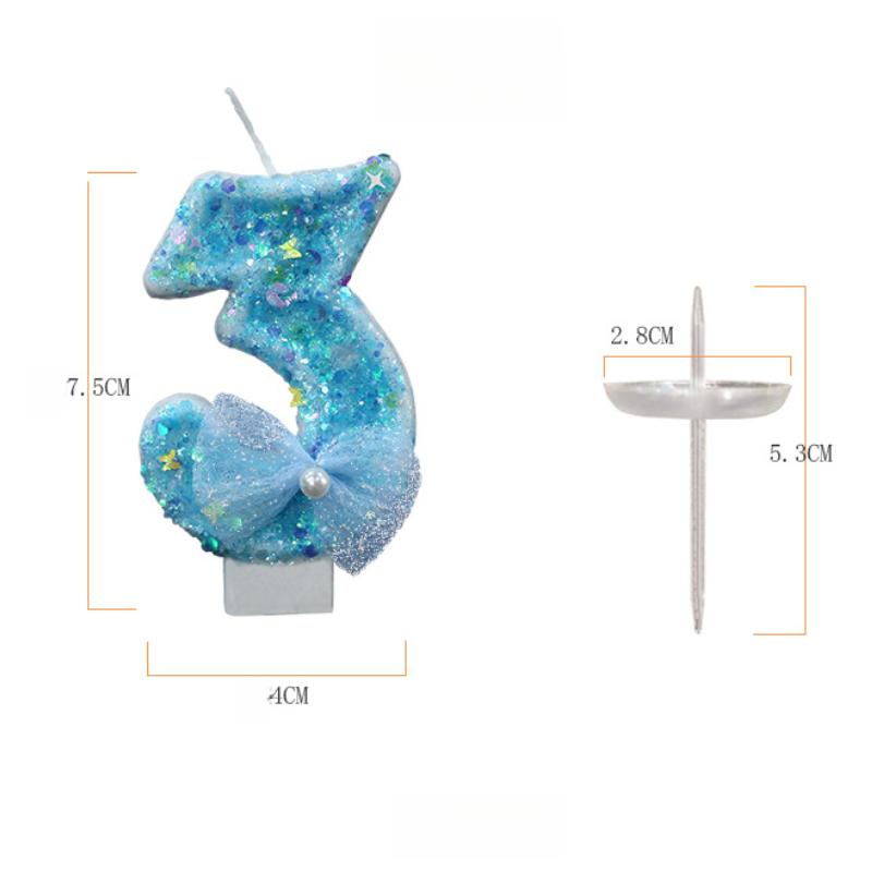 Y 3D Blue Bow Sparkling Number Candles - Birthday Cake Topper with Glitter Accents, Kawaii Party Decor for Birthdays/Weddings